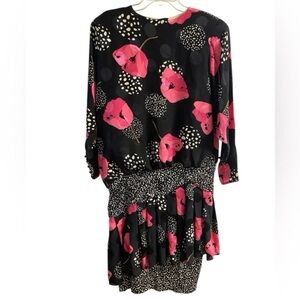 Saint Romei Elegant Floral Long Sleeve Dress silk vintage Large